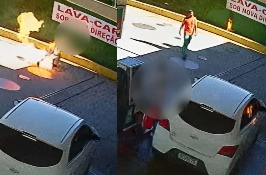  Frentista joga gasolina e ateia fogo em cliente após discussão em posto; veja vídeo