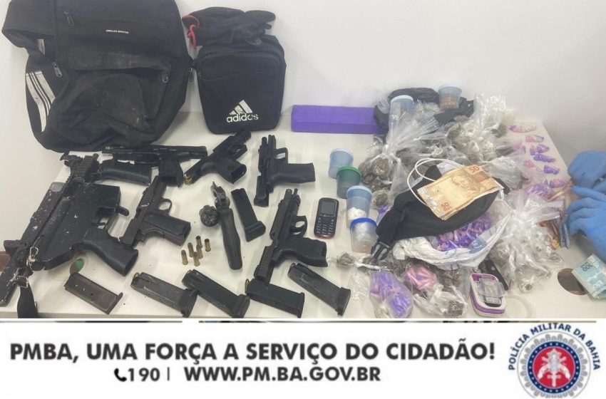  Submetralhadora, pistolas e revólver são apreendidos com grupo criminoso em Camaçari