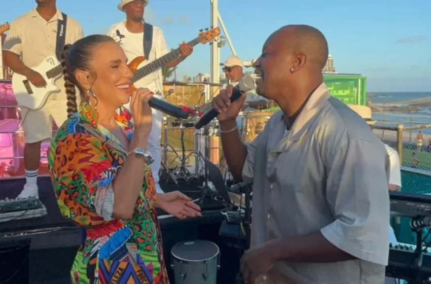  Ivete grava programa de TV em cima de trio com Thiaguinho na orla de Salvador