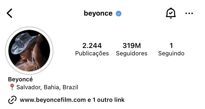  Beyoncé altera biografia do Instagram e coloca que está em Salvador