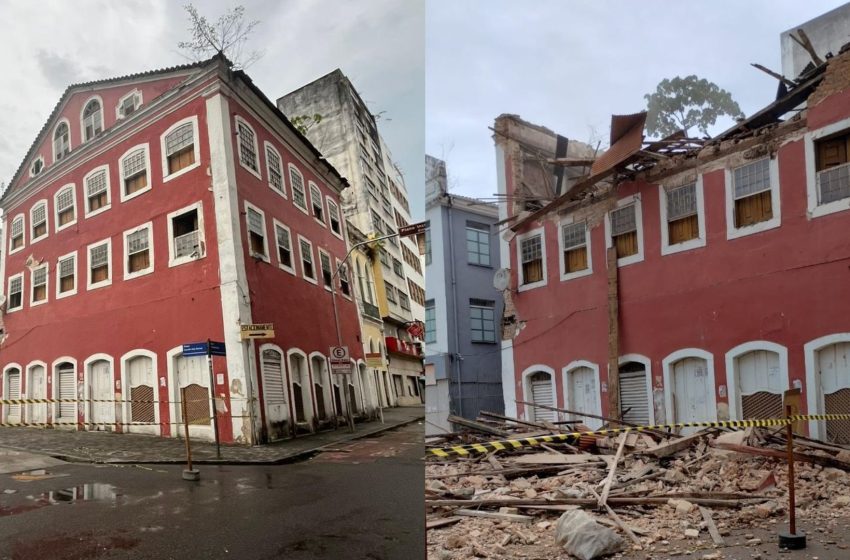  Casarão do antigo restaurante Colon desaba no bairro do Comércio, em Salvador