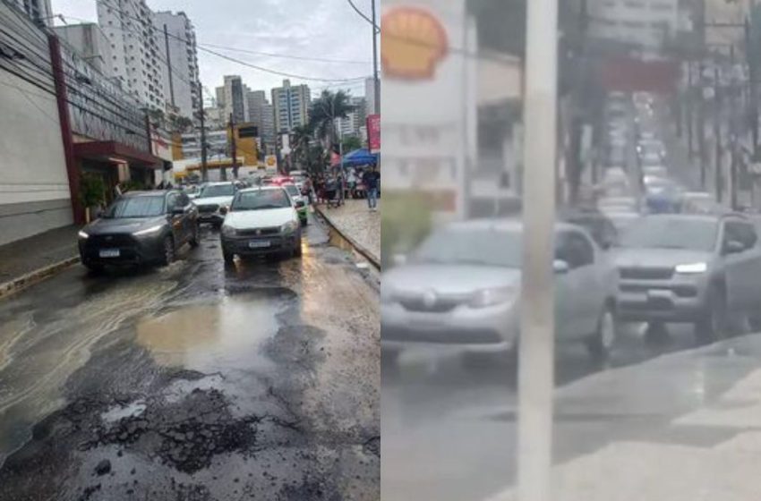  Rompimento de tubulação deixa trânsito lento na Av. Centenário