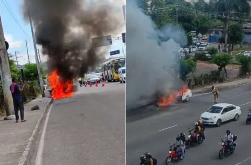  Carro pega fogo em frente a rodoviária de Salvador