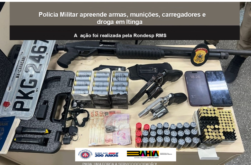  Homem é preso com três armas, munições e drogas na Itinga